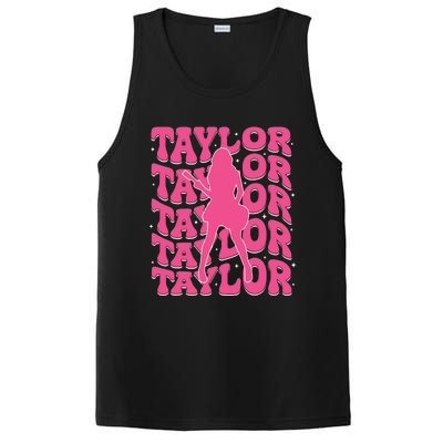 Girl Retro Taylor First Name Personalized Groovy 80s PosiCharge Competitor Tank