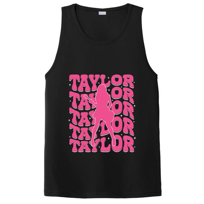 Girl Retro Taylor First Name Personalized Groovy 80s PosiCharge Competitor Tank