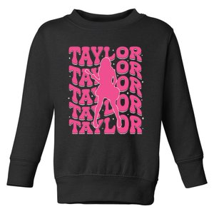 Girl Retro Taylor First Name Personalized Groovy 80s Toddler Sweatshirt