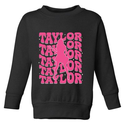Girl Retro Taylor First Name Personalized Groovy 80s Toddler Sweatshirt