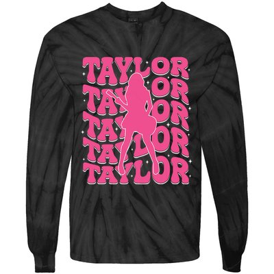 Girl Retro Taylor First Name Personalized Groovy 80s Tie-Dye Long Sleeve Shirt