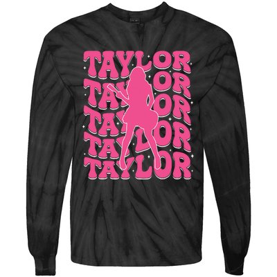 Girl Retro Taylor First Name Personalized Groovy 80s Tie-Dye Long Sleeve Shirt