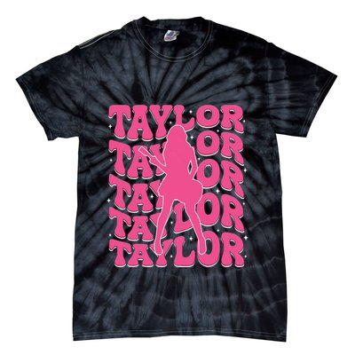 Girl Retro Taylor First Name Personalized Groovy 80s Tie-Dye T-Shirt