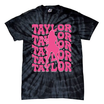 Girl Retro Taylor First Name Personalized Groovy 80s Tie-Dye T-Shirt