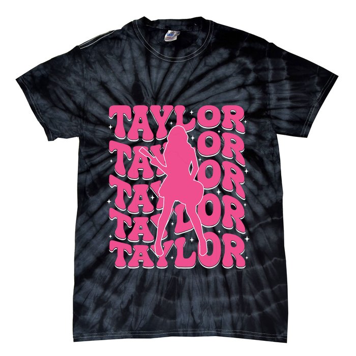 Girl Retro Taylor First Name Personalized Groovy 80s Tie-Dye T-Shirt