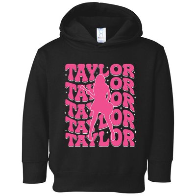 Girl Retro Taylor First Name Personalized Groovy 80s Toddler Hoodie