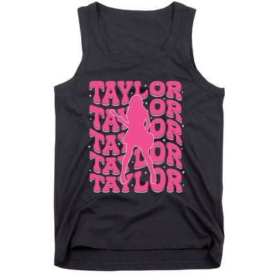 Girl Retro Taylor First Name Personalized Groovy 80s Tank Top