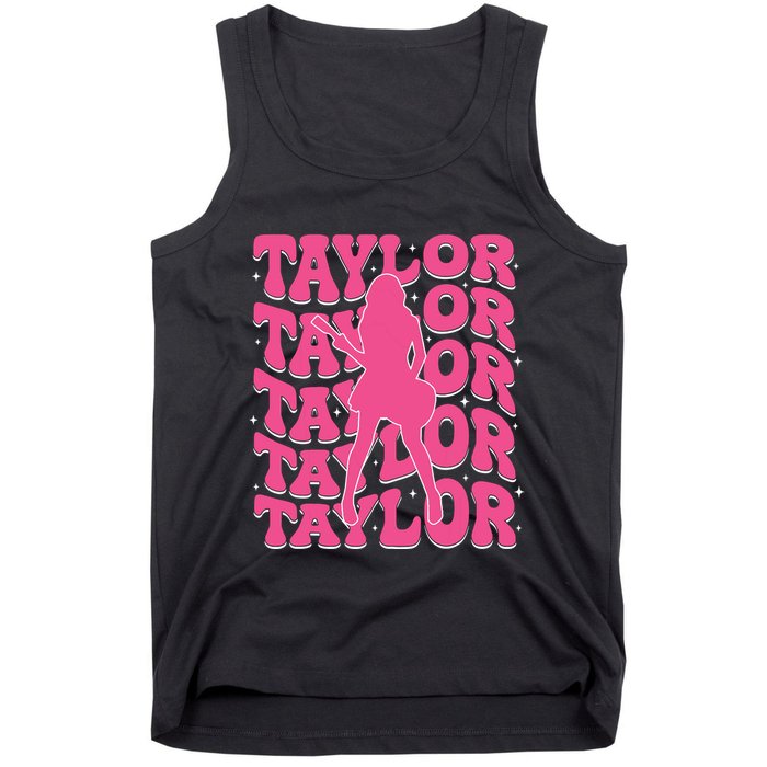 Girl Retro Taylor First Name Personalized Groovy 80s Tank Top