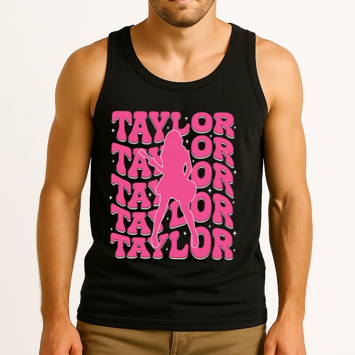 Girl Retro Taylor First Name Personalized Groovy 80s Tank Top