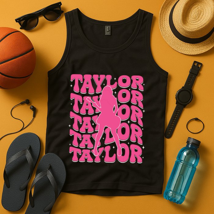 Girl Retro Taylor First Name Personalized Groovy 80s Tank Top