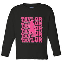 Girl Retro Taylor First Name Personalized Groovy 80s Toddler Long Sleeve Shirt