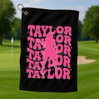 Girl Retro Taylor First Name Personalized Groovy 80s Golf Towel