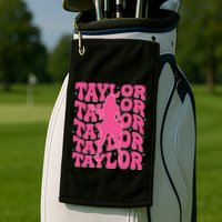 Girl Retro Taylor First Name Personalized Groovy 80s Golf Towel