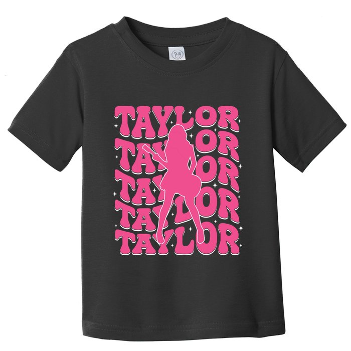 Girl Retro Taylor First Name Personalized Groovy 80s Toddler T-Shirt