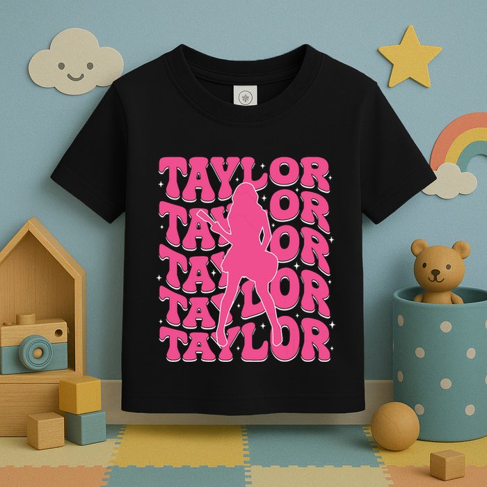 Girl Retro Taylor First Name Personalized Groovy 80s Toddler T-Shirt