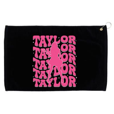 Girl Retro Taylor First Name Personalized Groovy 80s Grommeted Golf Towel