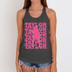 Girl Retro Taylor First Name Personalized Groovy 80s Women's Knotted Racerback Tank