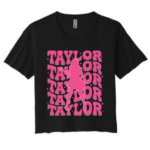 Girl Retro Taylor First Name Personalized Groovy 80s Women's Crop Top Tee