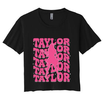 Girl Retro Taylor First Name Personalized Groovy 80s Crop Top