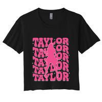 Girl Retro Taylor First Name Personalized Groovy 80s Crop Top