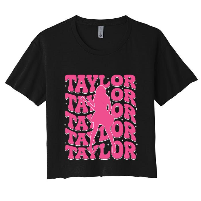 Girl Retro Taylor First Name Personalized Groovy 80s Crop Top