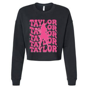 Girl Retro Taylor First Name Personalized Groovy 80s Cropped Pullover Crew