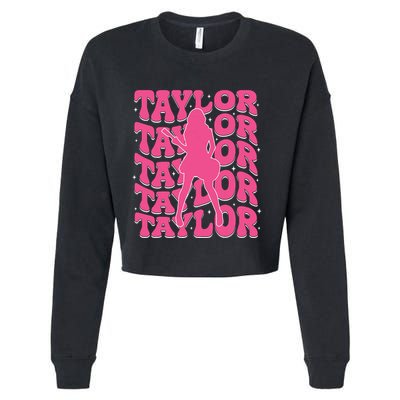 Girl Retro Taylor First Name Personalized Groovy 80s Cropped Pullover Crew