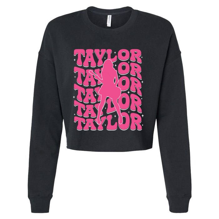 Girl Retro Taylor First Name Personalized Groovy 80s Cropped Pullover Crew