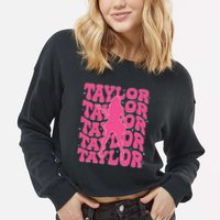 Girl Retro Taylor First Name Personalized Groovy 80s Cropped Pullover Crew