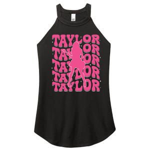 Girl Retro Taylor First Name Personalized Groovy 80s Women's Perfect Tri Rocker Tank