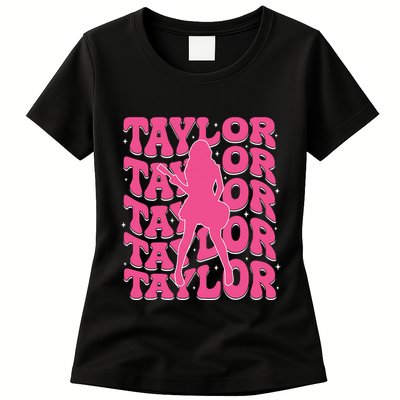 Girl Retro Taylor First Name Personalized Groovy 80s Womens T-Shirt