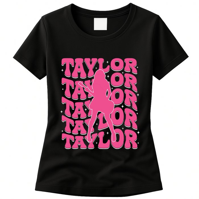Girl Retro Taylor First Name Personalized Groovy 80s Womens T-Shirt