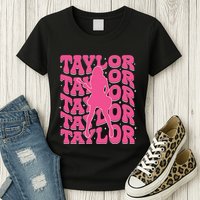 Girl Retro Taylor First Name Personalized Groovy 80s Womens T-Shirt