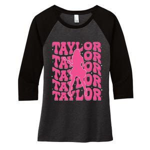 Girl Retro Taylor First Name Personalized Groovy 80s Women's Tri-Blend 3/4-Sleeve Raglan Shirt