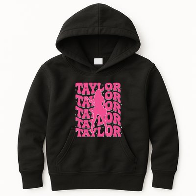 Girl Retro Taylor First Name Personalized Groovy 80s Kids Hoodie