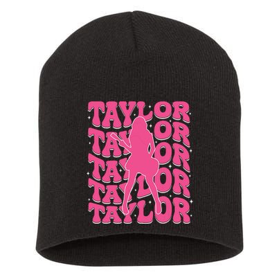 Girl Retro Taylor First Name Personalized Groovy 80s Short Acrylic Beanie