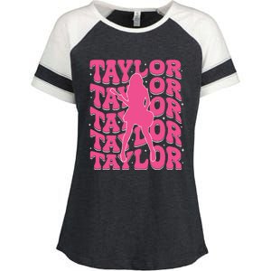 Girl Retro Taylor First Name Personalized Groovy 80s Enza Ladies Jersey Colorblock Tee