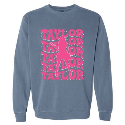 Girl Retro Taylor First Name Personalized Groovy 80s Garment-Dyed Sweatshirt