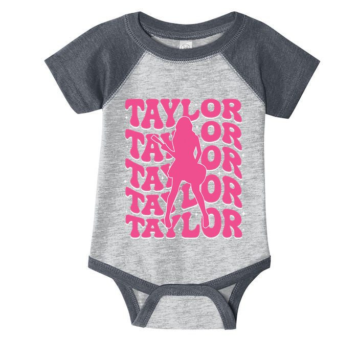 Girl Retro Taylor First Name Personalized Groovy 80s Infant Baby Jersey Bodysuit