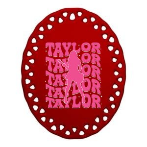 Girl Retro Taylor First Name Personalized Groovy 80s Ceramic Oval Ornament