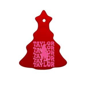 Girl Retro Taylor First Name Personalized Groovy 80s Ceramic Tree Ornament