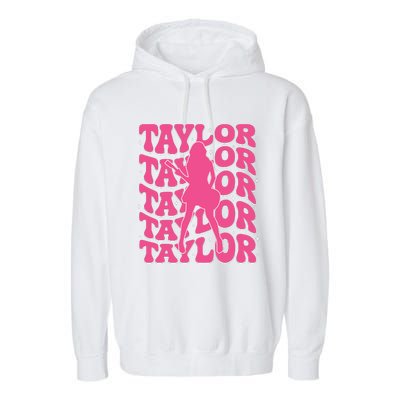 Girl Retro Taylor First Name Personalized Groovy 80s Garment-Dyed Fleece Hoodie