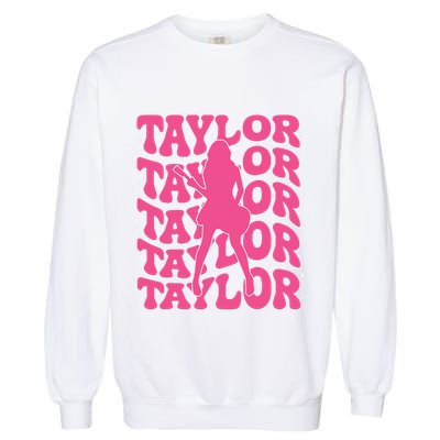 Girl Retro Taylor First Name Personalized Groovy 80s Garment-Dyed Sweatshirt