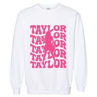Girl Retro Taylor First Name Personalized Groovy 80s Garment-Dyed Sweatshirt