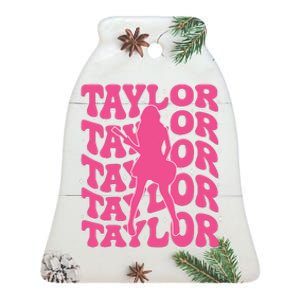 Girl Retro Taylor First Name Personalized Groovy 80s Ceramic Bell Ornament