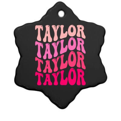 Girl Retro TAYLOR First Name Personalized Groovy Birthday Ceramic Star Ornament