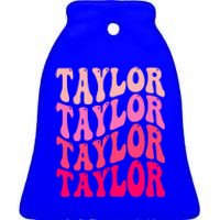 Girl Retro TAYLOR First Name Personalized Groovy Birthday Ceramic Bell Ornament