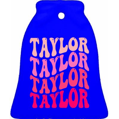 Girl Retro TAYLOR First Name Personalized Groovy Birthday Ceramic Bell Ornament