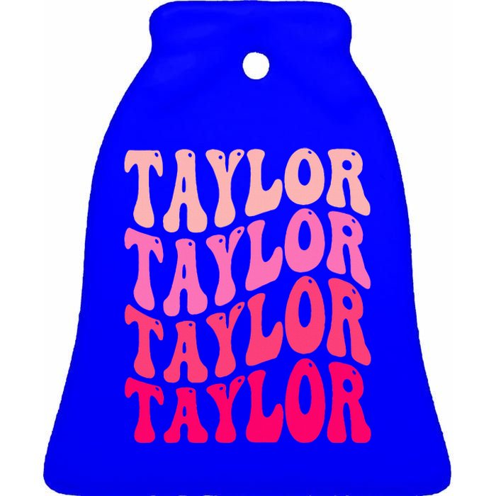 Girl Retro TAYLOR First Name Personalized Groovy Birthday Ceramic Bell Ornament