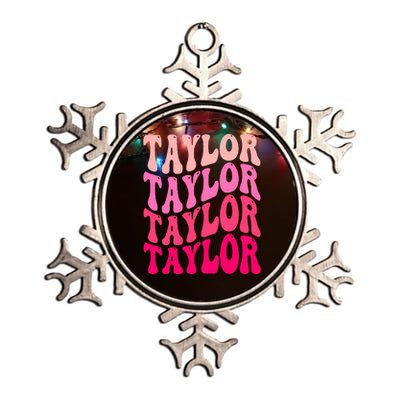 Girl Retro TAYLOR First Name Personalized Groovy Birthday Metallic Star Ornament